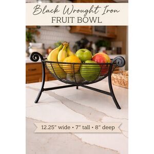 Black Wrought Iron Fruit Bowl Farmhouse Kitchen Decor Rustic Minimal Basket